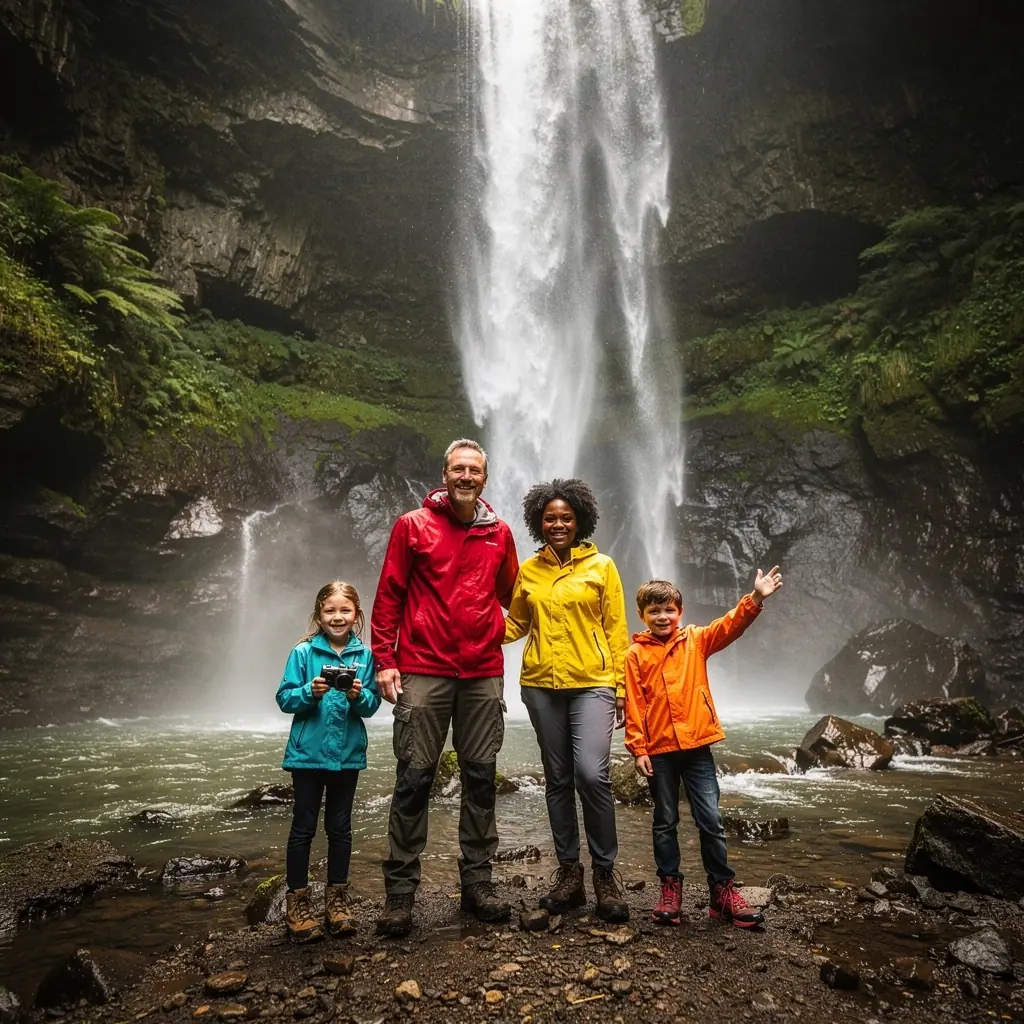 Величественные геологические образования, освещенные мягким светом фонарей.