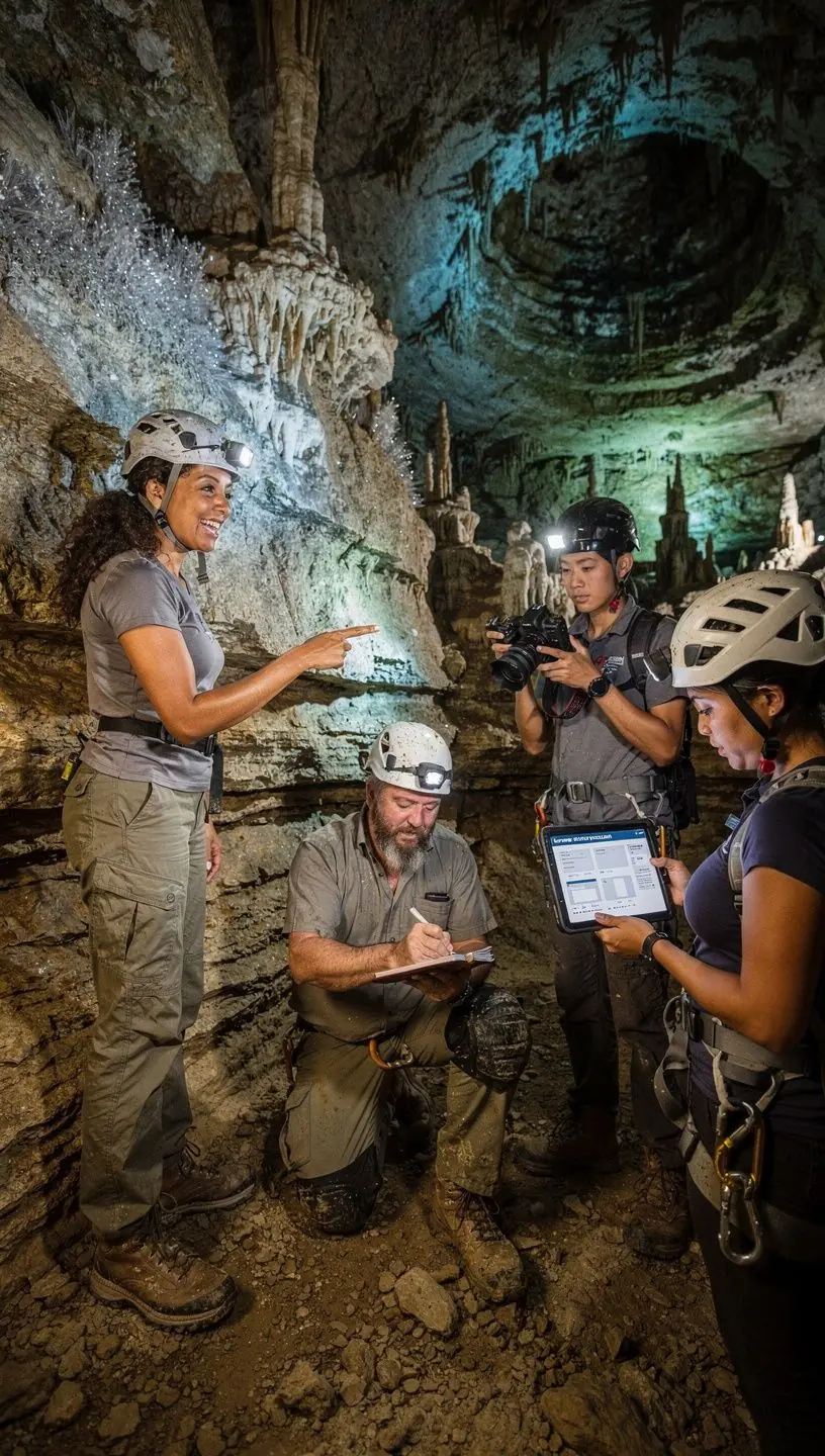 Подземный мир с красивыми сталактитами, свисающими с потолка пещеры.
